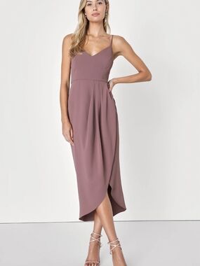 Lulus Reinette Mauve Purple Tulip Hem Midi Dress Small Cocktail